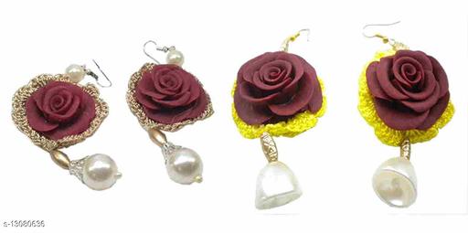 Unique Indian Crafts handmade artificial flowers jewellery earring (Combo of 2 pair)