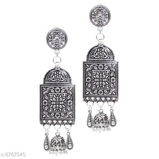 Hand Crafted Designer Oxidised Earring For Women & Girls -(Silver)