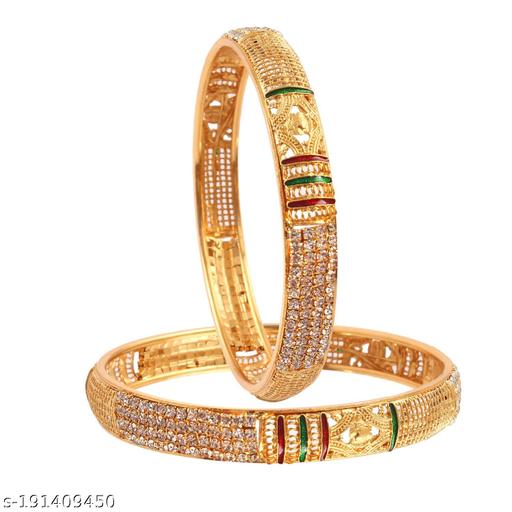 JewarHaat Bangles 2 Piece Kada Set Ad Cz Stones Gold Plated Daily Use Handmade Meena Work Jewelry for Women & Girls