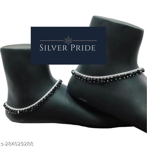 SILVER PRIDE Indian Silver Plated BLACK Metal Ghungroo Painjan PAYAL ANKLET Imitation Pair Of Alloy Anklet pack of 2