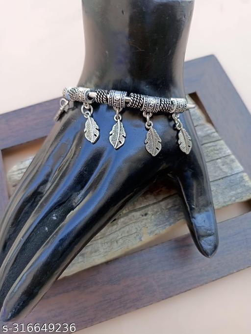 Premium Quality Size Adjustable German Silver Leaf Design Charm Bracelet for Women and Girls