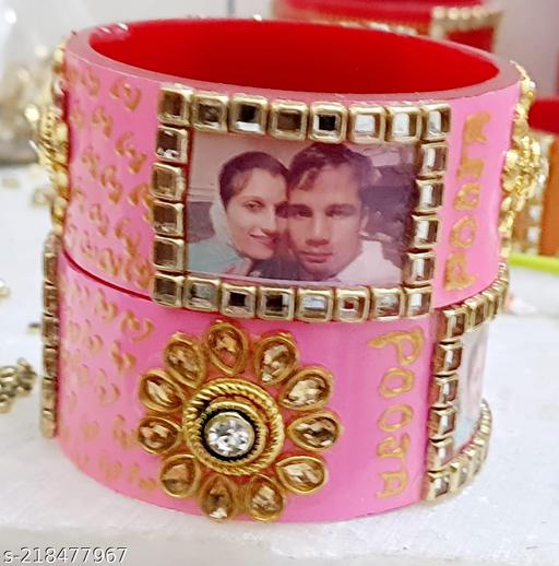 SP BANGLE Rajasthani rajputi havvy bridal name photo chura set for Bridal Ladies girls new trend design hand crafted Bridal bangles with printed chuda set for Bridal (Pack of 1)