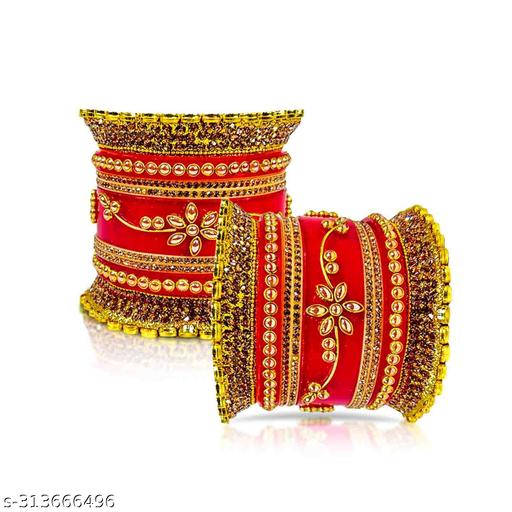 Adhvik Red Color Designer Stylish Fashionable Punjabi Bridals, Weddings, Karwachauth Chudas Bangle Set for Girls and Women
