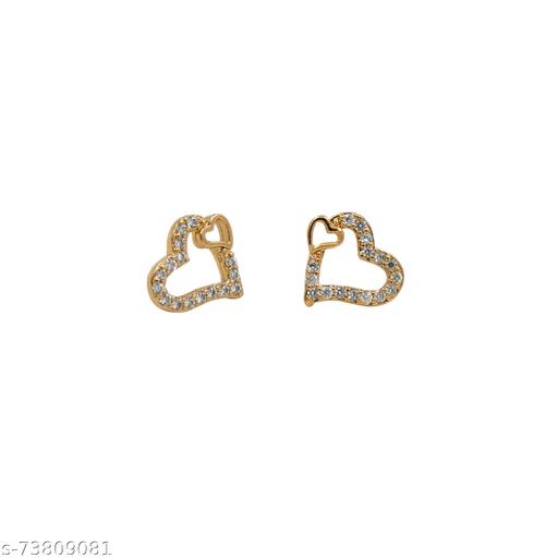 Valentine Special Classic Look Heart Shape Brass AD Stone Tops Earring