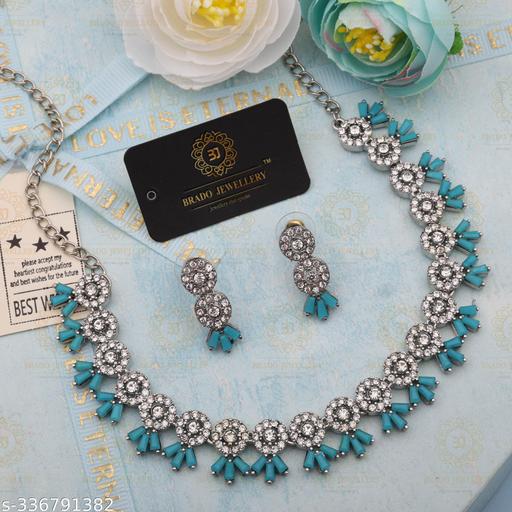 VISAMART-jewels-Unique-and-Fancy-White-Gold-Necklace-with-White-and-Blue-American-Gems,-with-A-pair-of-Earrings-for-Women-and-girls