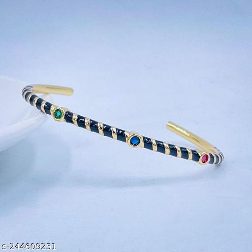 ZIVOM Black Enamel Slim Studded Free Size Cuff Kada Bangle For Women
