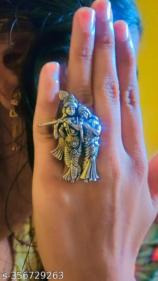 Brass Black Plated Radha Krishan RADHEY Fashion Finger Ring Hindu Jewellery Men Women Brass Rhodium Plated Ring