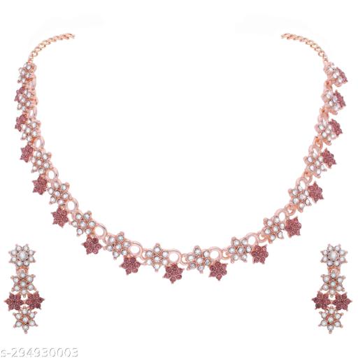 Brado-Jewellery-Pack-of-1-Rose-Gold-Plated-American-Diamond-Heavy-Polished-Diamond-Choker-Necklace-set-with-1-Pair-of-Earrings