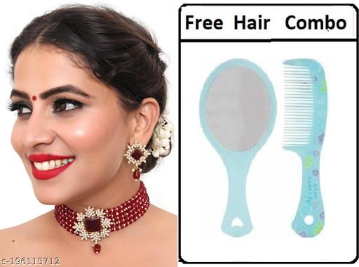 Hazel-Maroon-Flower-5-line-jewellery-set-with-Free-Hair-combo-set