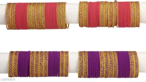 Afast Designer Two Color Metal Bangle Set Of 96 Bangles Including 8 Kada & 16 Golden Bangles For Party, Function & Daily Uses, Round, Multicolor