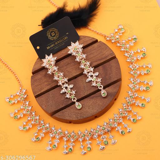 VORA-FASHION-Pack-of-1-Rose-Gold-Plated-American-Diamond-and-Heavy-Polished-Diamond-Choker-Necklace-set-with-1-Pair-of-Earrings-Jewellery-Set
