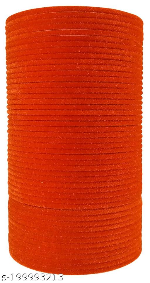 ORANGE Velvet Metal Bangle / Chudi; Package Contents: Pack of 24 Bangles Bracelet & Bangles