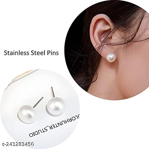 Sugara Enterprise Classic Pearl Earrings for Women | Sterling Silver & Brilliant Pearls | Lovely Gift for Women & Girls (pair of 3)