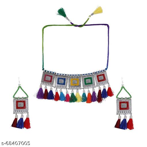 Oxidised-Jewellery-Afghani-Style-Multi-Thread-Choker-Jewellery-Set-for-Women-&-Girls