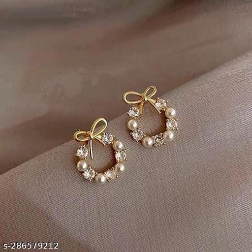 Latest pearl earrings for women girls white light weight Earrings Pearl crystal American Diamond Drop Earrings Round Earrings Party Earrings function earrings