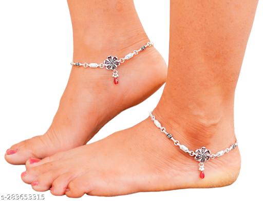 WINGER Traditional Ethnic Fancy Fashion Foot Jewellery Silver Plated White Metal Ghungroo Painjan Payal Leg Chain Stylish Imitation Pair Of Alloy Anklet