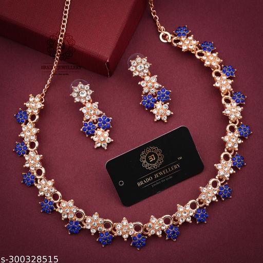 Pack-of-1-Rose-Gold-Plated-American-Diamond-Heavy-Polished-Diamond-Choker-Necklace-set-with-1-Pair-of-Earrings