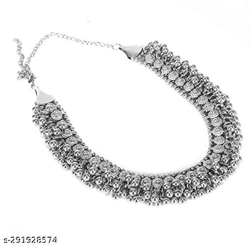Oxidised-Silver-Ghungroo-Necklace-Set-with-Earrings-For-Women-and-Girls-(Silver)