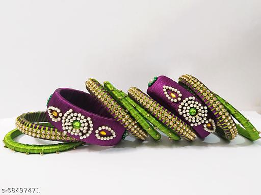 Purple and Green Silk Thread Bangles for Traditional set of 10 (Size 2.4)