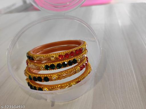 Traditional Gold Plated Combo of 4 Bracelet Bangle Set For Girls and Women