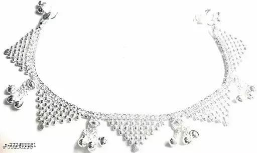 Silver Sterling-Silver Handmade Anklets with toe ring for Women (10.5 Inches) -