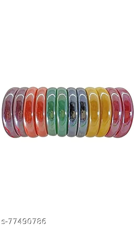 Multi Color Glossy Glass Plain Bangle Kada Set For Women ,Traditional Designer Glass Kada for Women,Girls (Pack of 12)
