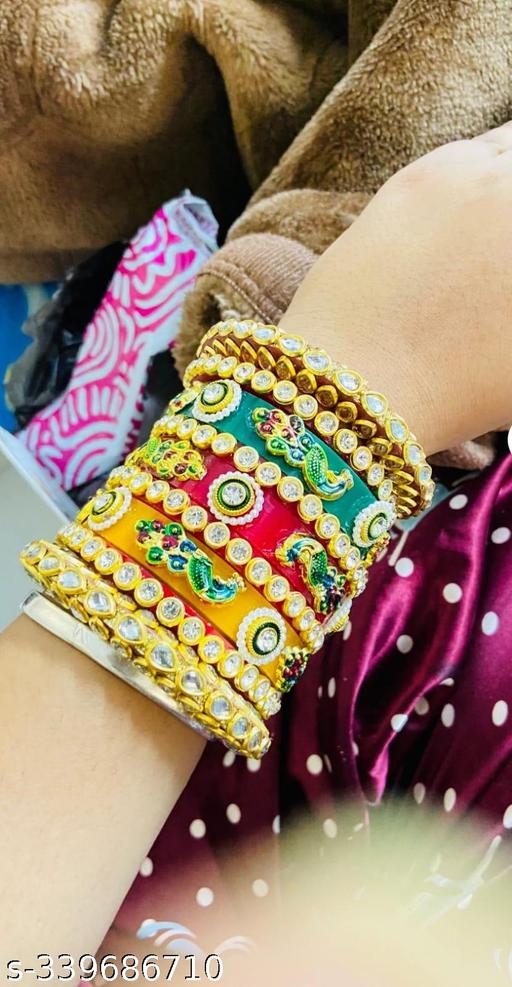 Acrylic Brass Printed Peacock Bridal Chuda Set For Women and Girls (Pack Of 18 Bangles