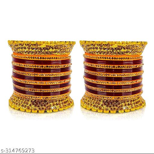Stylewell Maroon Color Designer Stylish Fashionable Punjabi Bridals, Weddings, Karwachauth Chudas Bangle Set for Girls and Women