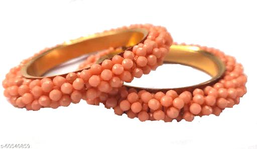 PortStone Cantaloupe Orange Coral Beads Studded Gold Plated Metal Base PoppingBubble Kada Bangle Bracelet