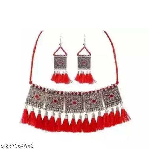 Silver-Oxidised-Tribal-Cotton-Thread-Antique-Choker-Necklace-Jewellery-Set-for-Women