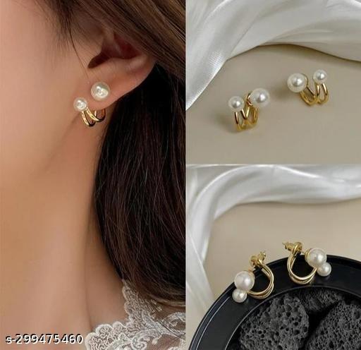 Korean Style Double Pearl Stud Earrings | Gold Plated | Classic Beauty