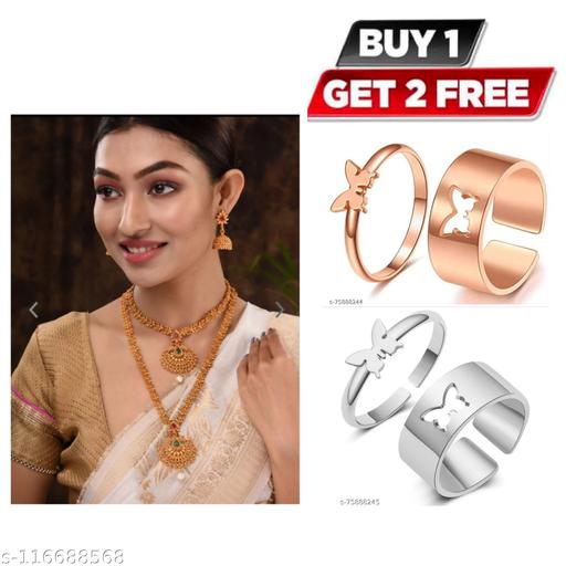 AMAZING SALE BUY1 GET2 FREE 2pc Jewwellery Sets with FREE silver butterfly couples ring and rose gold couple rings baterfly ring for Girl and women with good quality jawelari set necklace Jewellery Set