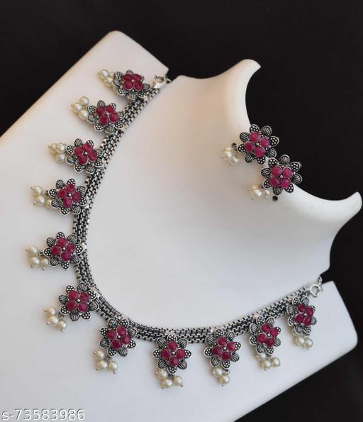 LAXMIT's-Siver-Oxidized-Rani-Stone-Studed-Jewellery-Set