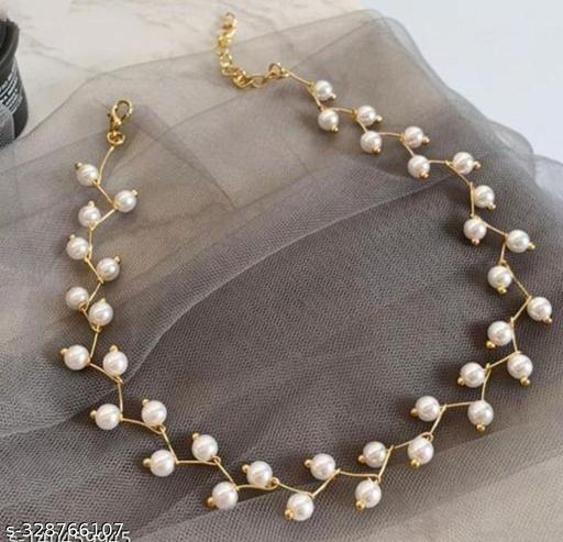 American-Diamonds-White-Pearl-Choker-Necklace-for-Women-&-Girls-|-CHOKER-|-Simple-Necklace-for-Girls-&Latest-Women's-Choker-Set-Beads-Chains-Black-Pearls-Necklace-girl&women