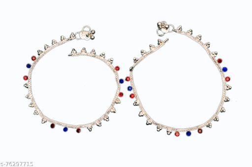 Indian Traditional White Metal Anklets Payal Pair for Women Girls Fancy Collection with Silver Plating Attached Crystal Fashion Designer Barefoot Foot Jewellery