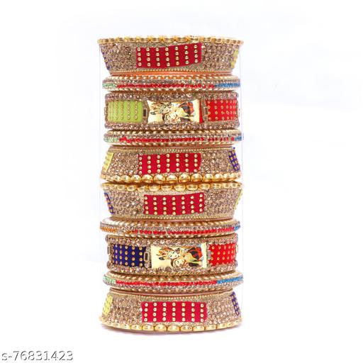 Shivarth Acrylic Chuda Bangle Set Beaded Stone Work Hand Painted Radha Krishna Bridal Suhag/ Rajasthani/Rajwadi Design Bridal Muticolour Chuda for Women & Girls ( Pack of 10 )