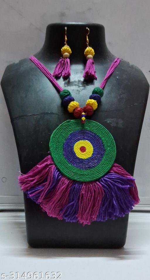 Light-weight-colourful-handcrafted-fabric-tassel-jewellery-set