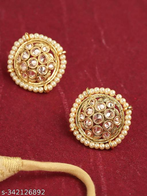 YouBella Off-White Gold-Plated Stone-Studded Beaded Circular Oversized Studs