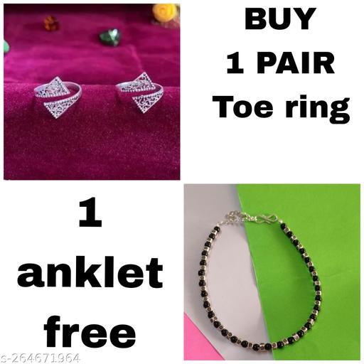 OXIDIZED NEW SILVER COLOUR ALLOY FANCY Toe Ring FOR GIRLS AND WOMAN ?combo pack of toe ring and anklet