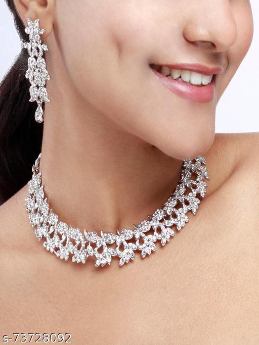 SAIYONI-Silver-Plated-Leafy-Design-Choker-Necklace-Earring-with-Maangtikka-jewellery-set