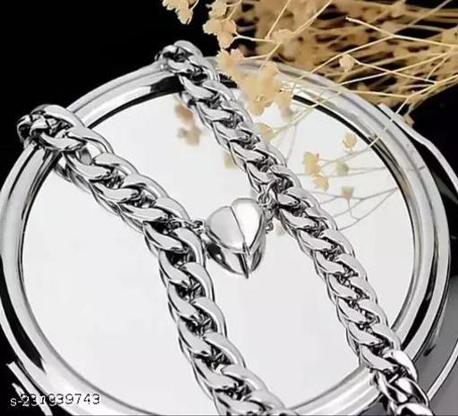 The Flourish Combo of Heart Couple Bracelet With Ball Couple Chain for Couple Only