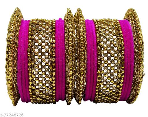 Anahat Collection gold plated velvet metal bangle set Bracelet & Bangles
