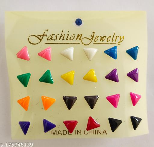 LIJ bright coloured triangle plastic button style stud earrings for pierced ears - 12 colour options - 100% plastic, clip on options