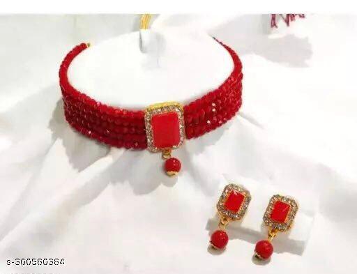 Elegant-Alloy-Metal-Gold-Plated-American-Diamond-Jewelry-Set-For-Women-(-Red-)