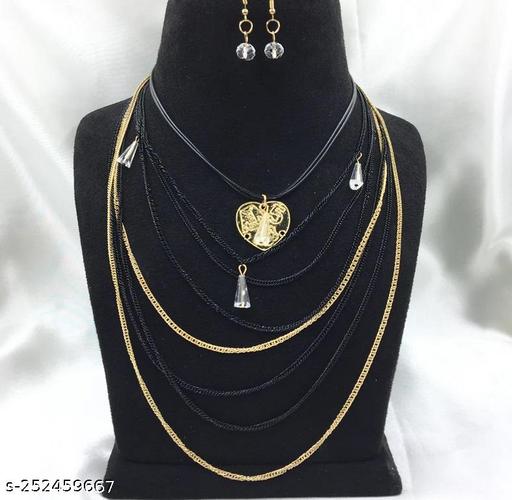 Black-&-Golden-Multi-Layer-Chain-Fashion-Fine-Necklace-Set