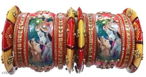 The Handmade Craft New Elegant Attractive Designer Radha Krishna Rajasthani Rajputi Handcrafted Multicolor Chooda/ Chuda/Choora/ Bangle Set for Wedding, Marriage, Anniversary, Party, Engagement.