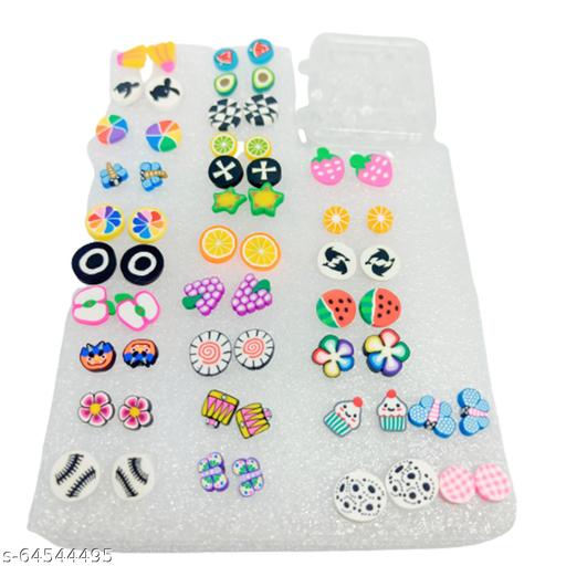 Navjai Earring Set Artificial Jewellery Rubber Printed Design With Multi Shape Stud Earrings For Girls And Women Birthday Gift For Girls And Kids (Pack of 30)