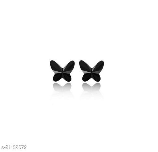 MYKI Stylish Butterfly Stud Earrings For Women & Girls Swarovski Zirconia Stainless Steel Stud Earring (Black)