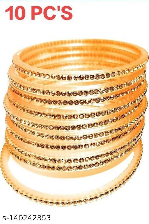 KOS Unique Gilttering Chunky Bangles | "Fancy Zircon Stone Studded Plastic Bangle (Set of 10) Bangles For Women |Bangles|