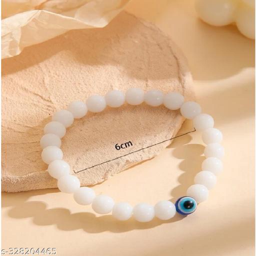Navjai Bracelets for Men and Boys White Beaded and Evil Eye Bracelets for Unisex Trendy Collection Stretchable Bracelets for Birthday,Anniversary Gift for Women & Girls Pack of 1